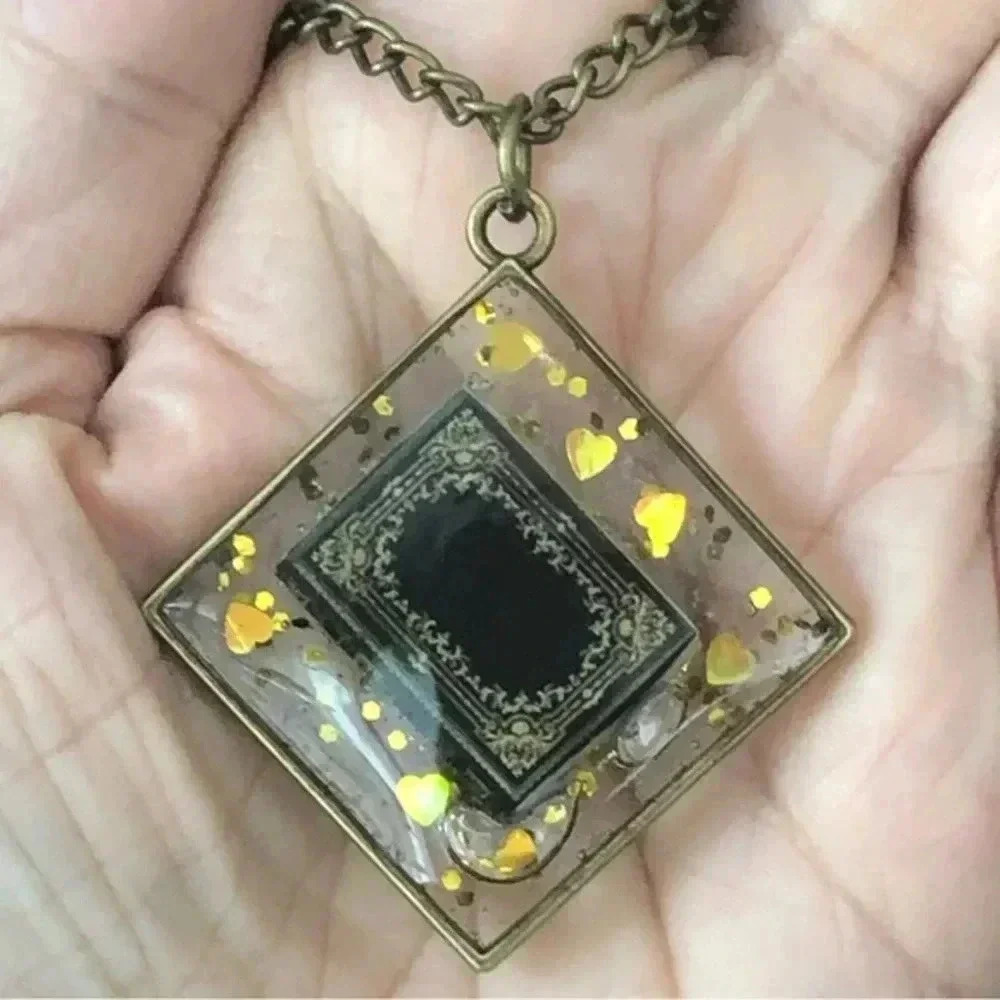 Handmade Diamond Book Lover Reader Teacher Librarian Writer Bronze Long Necklace